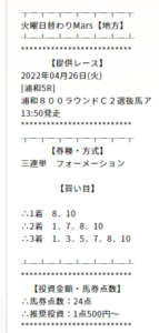 馬券コレクション0426火曜日替わりMars【地方】的中