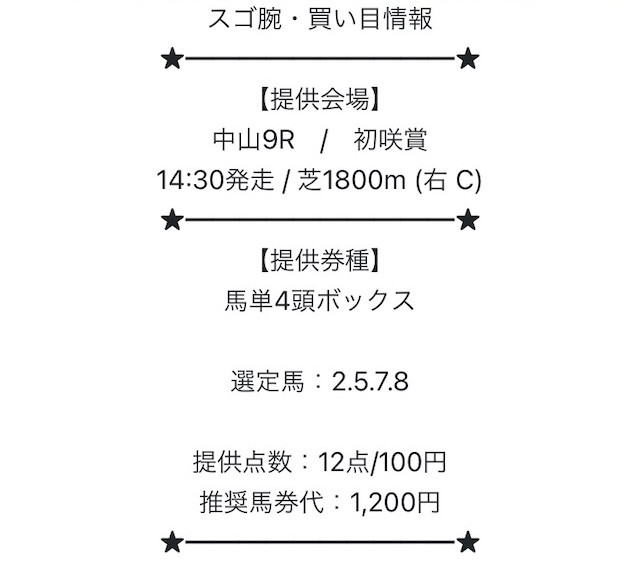 スゴ腕の無料情報買い目