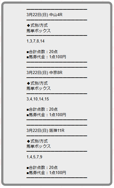 勝馬サプライズウルトラの無料情報買い目