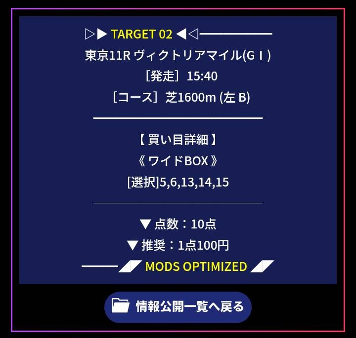 MODS競馬の無料情報買い目