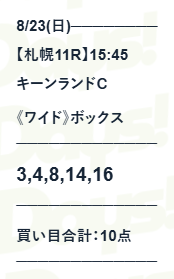 DAYSのキーンランドC買い目